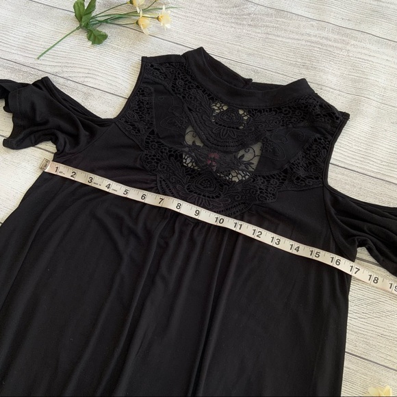 Cold Shoulder Lace Front High Neck Black Dress - Picture 9 of 11